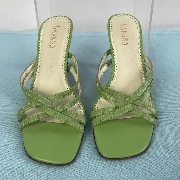 Ralph Lauren Green Strappy Wood Heels - Picture 3 of 8